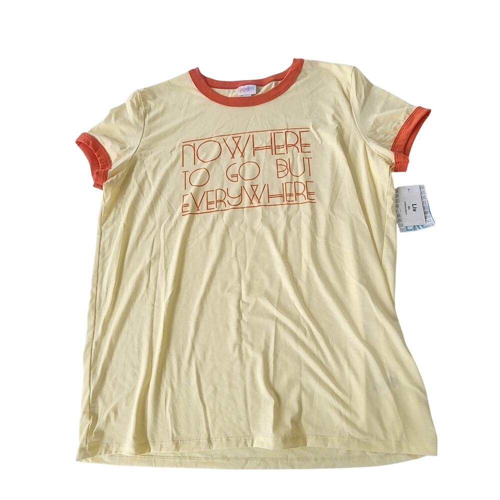 LulaRoe Liv Graphic Tee, NWT, 2XL Yellow/Orange